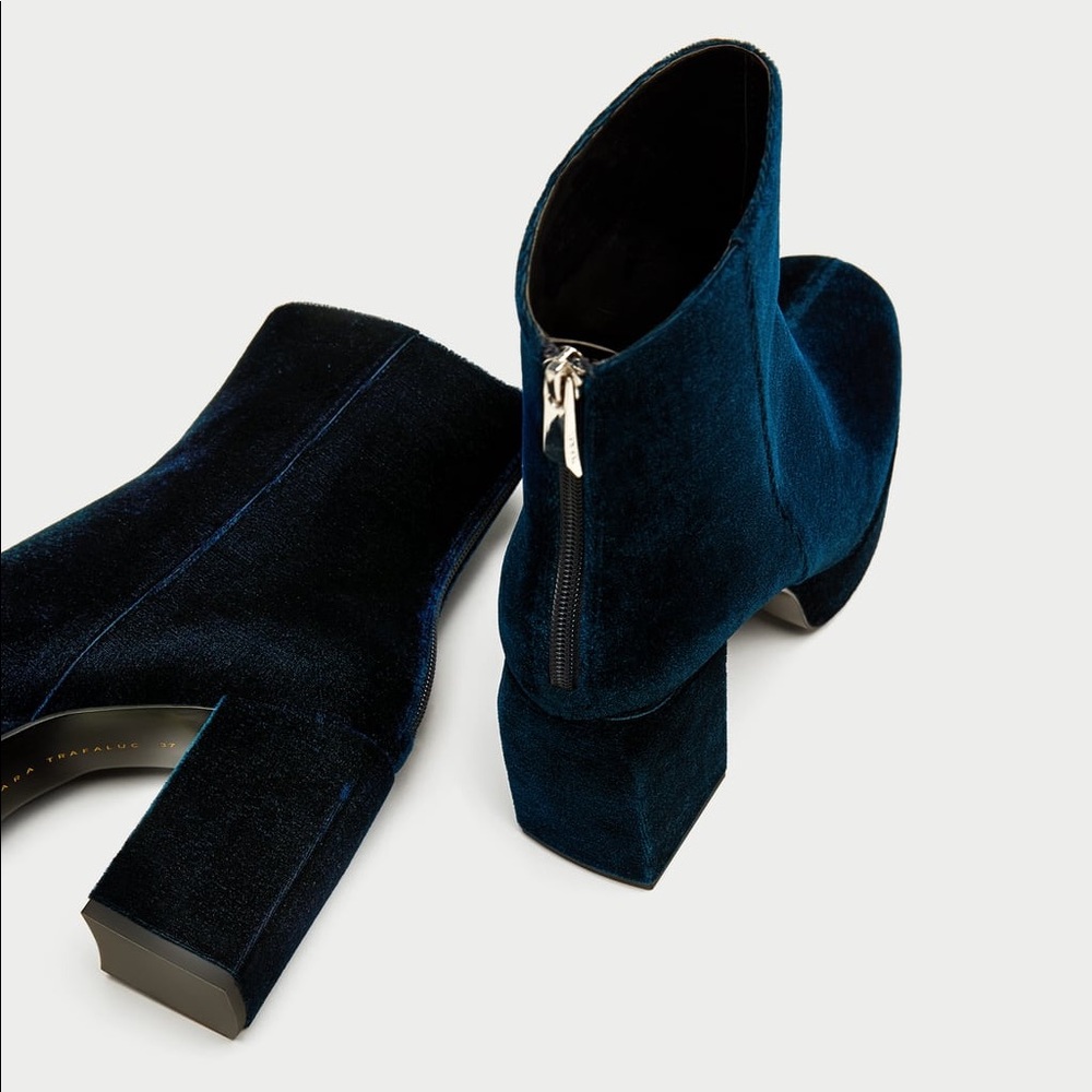 NWT Zara Teal Velvet Platform High Heel Ankle Boot - Picture 3 of 6